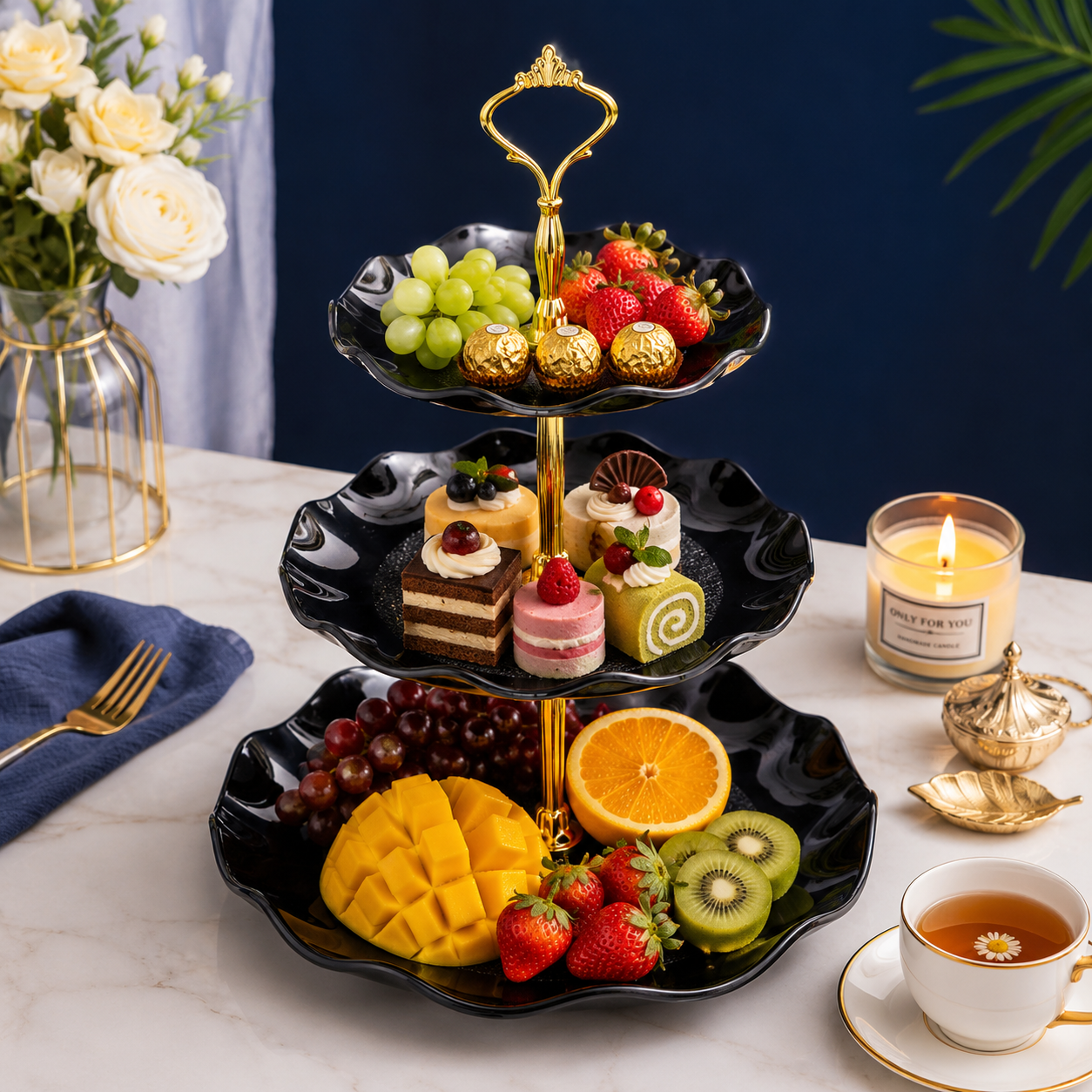 Three-layer fiber fruit stand Black / Model -5