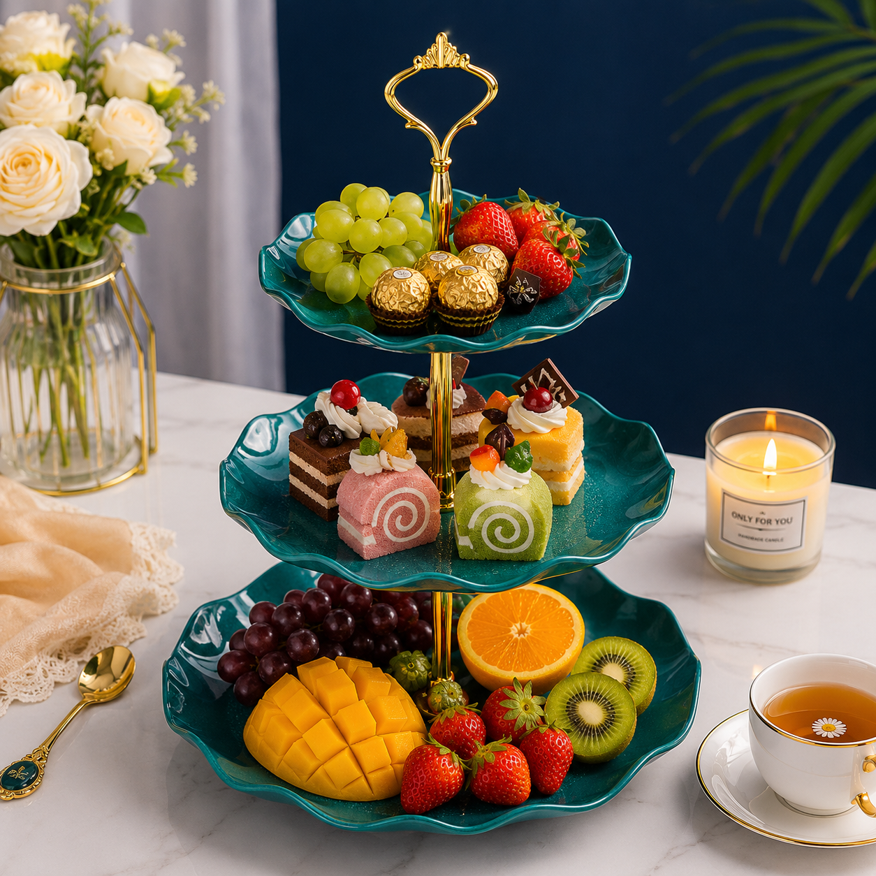 Three-layer fiber fruit stand Green/ Model 2