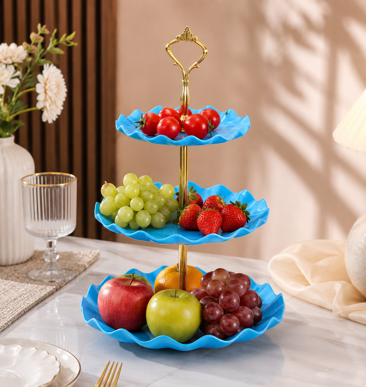 Three-layer fiber fruit stand (Sky Blue) / Model -6