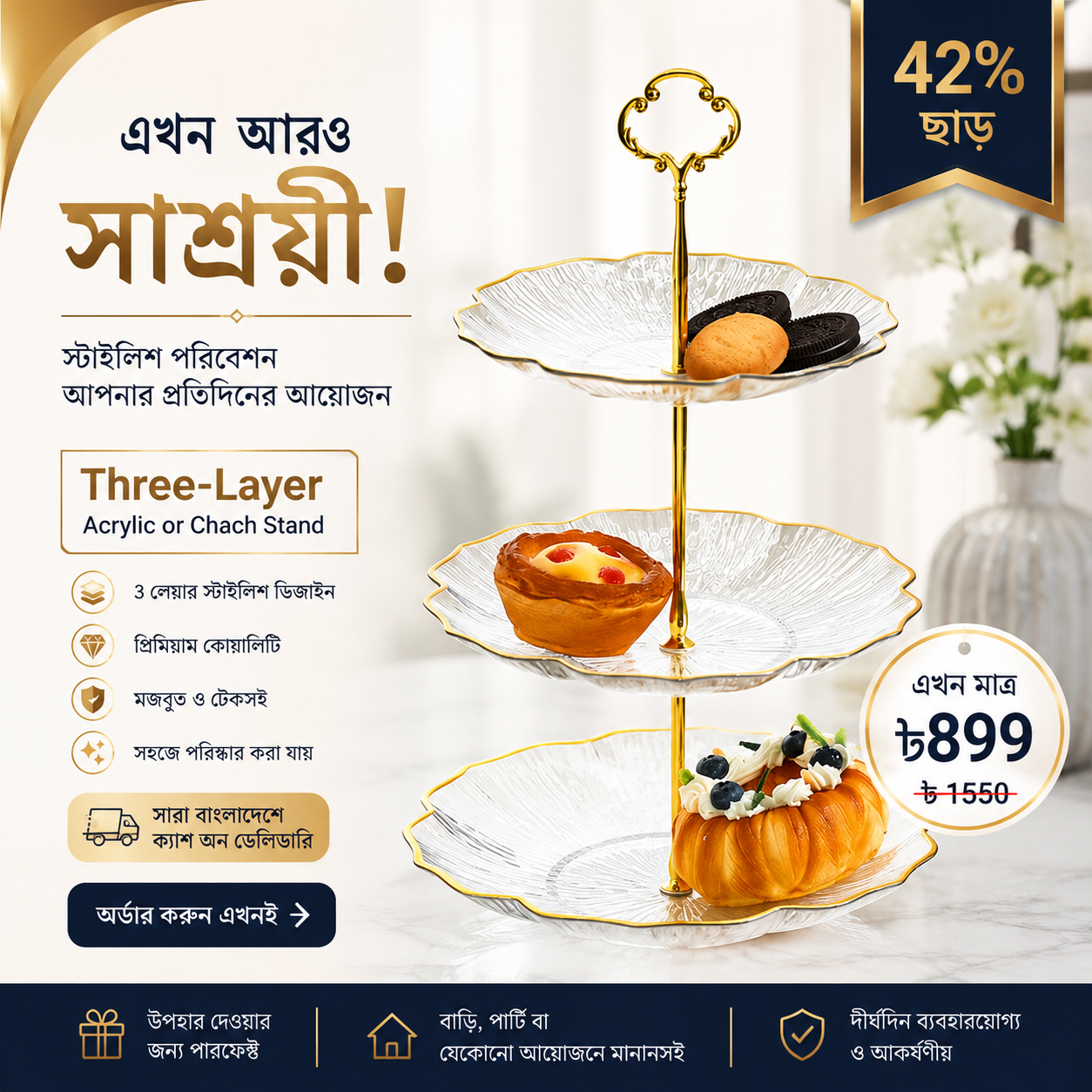 Three-layer (Acrylic Or Chach) (Transparent with Golden Rim) – Model- 4